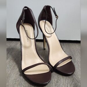 JustFab, Brown Heels with Minimalist Straps and High Slender Design